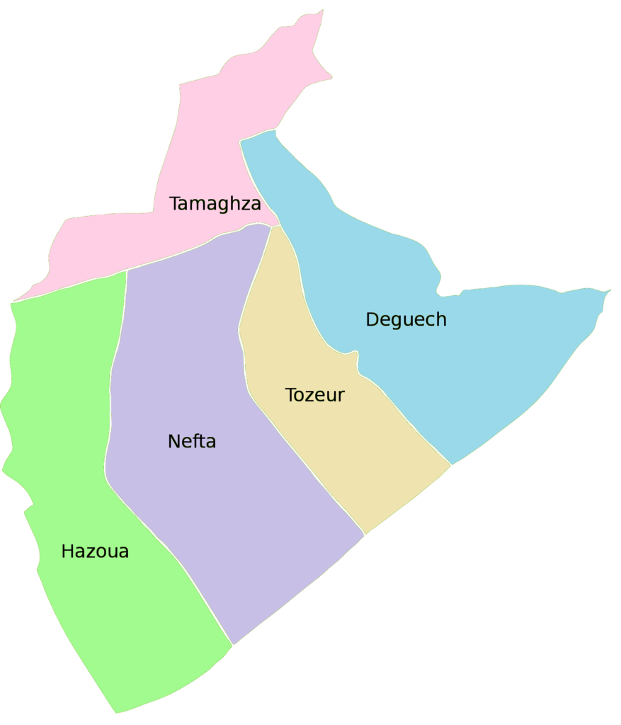 Carte des délégations du gouvernorat de Tozeur.