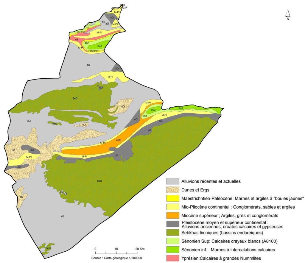 Carte géologique du gouvernorat de Tozeur.