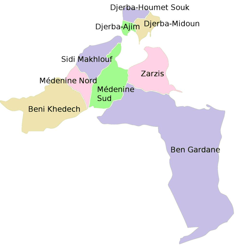 Carte des délégations du gouvernorat de Médenine.
