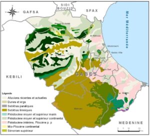 Carte géologique du gouvernorat de Gabès.