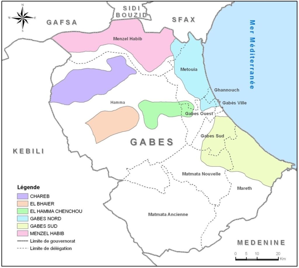 Carte des nappes phréatiques du gouvernorat de Gabès.