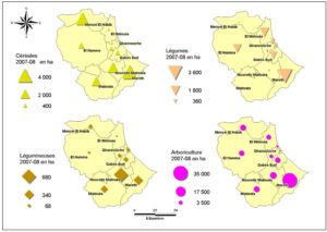 Carte de la céréaliculture et arboriculture dans le gouvernorat de Gabès.