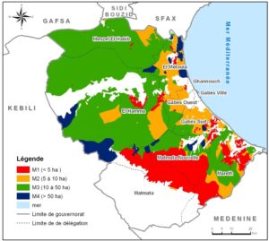 Carte des structures agraires dans le gouvernorat de Gabès.