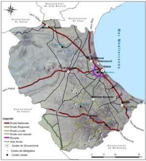Carte routière du gouvernorat de Gabès