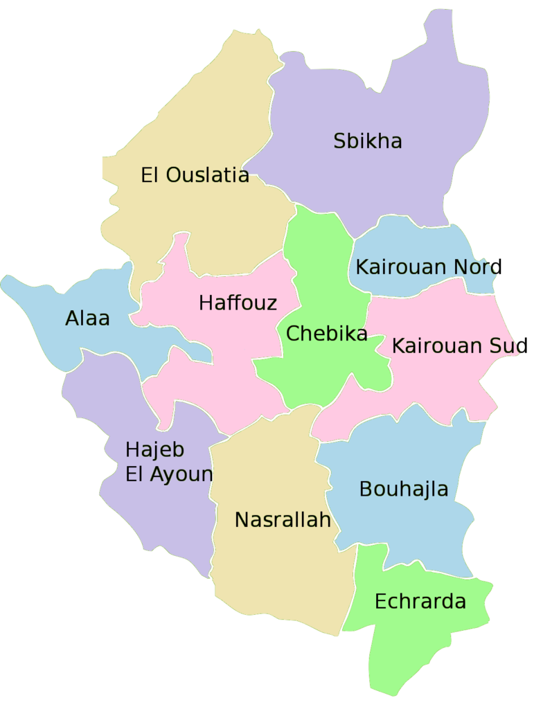 Carte des délégations du gouvernorat de Kairouan.