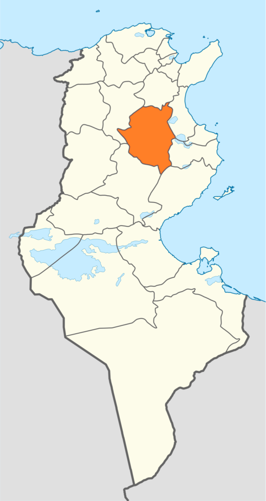 Carte de localisation du gouvernorat de Kairouan.