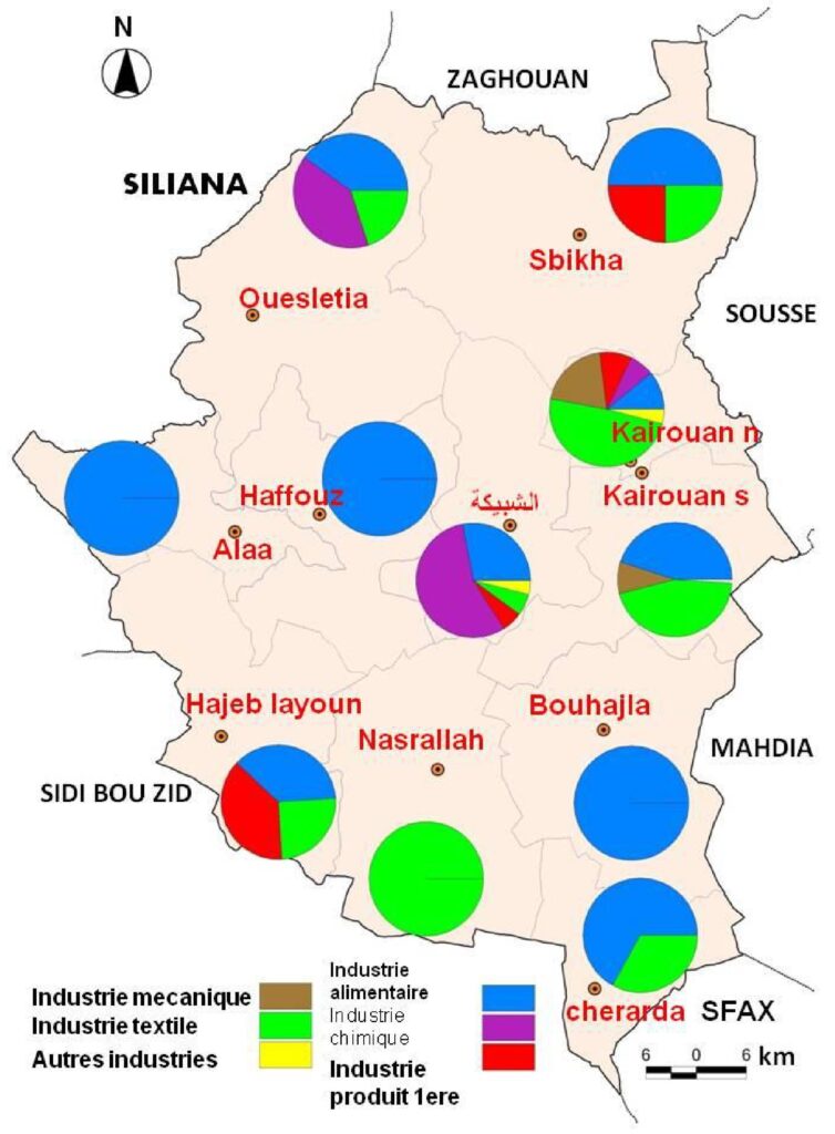 Carte des industries dans le gouvernorat de Kairouan en 2008.