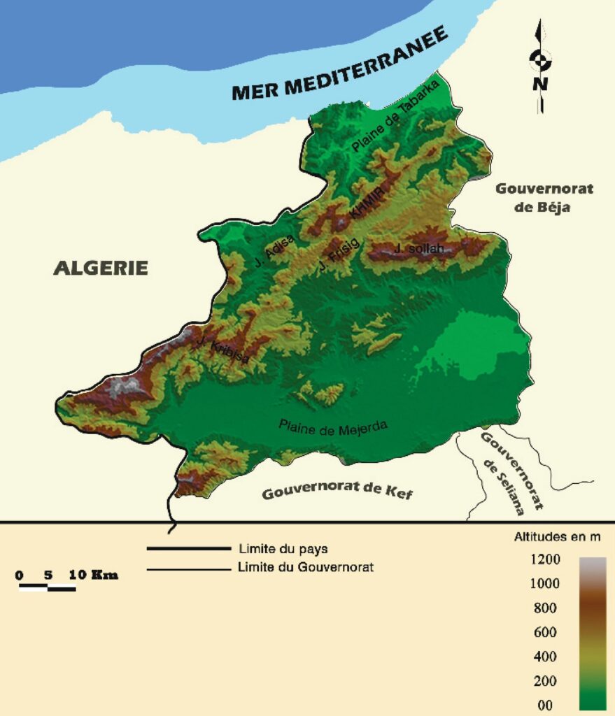 Carte topographique du gouvernorat de Jendouba.