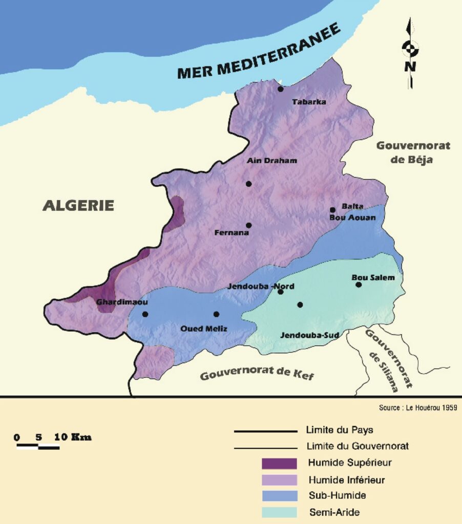 Carte bioclimatique du gouvernorat de Jendouba.