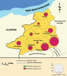 Carte des périmètres irrigués du gouvernorat de Jendouba.