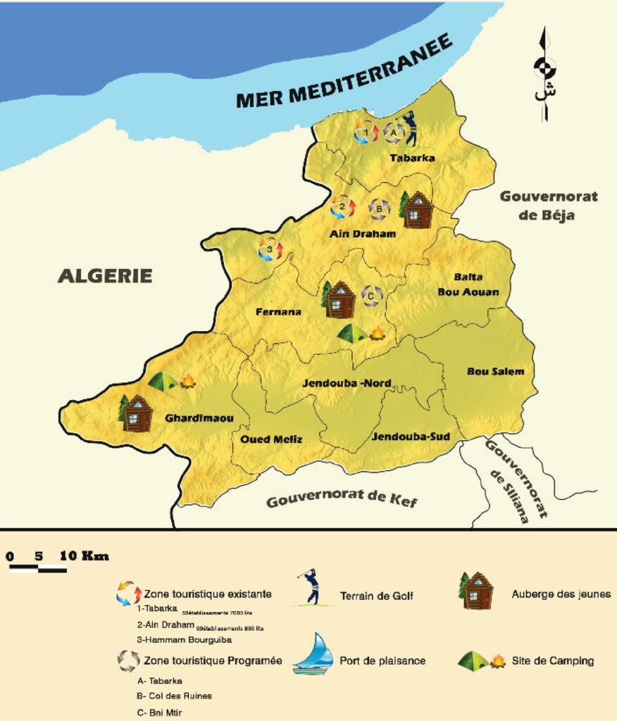 Carte touristique du gouvernorat de Jendouba.