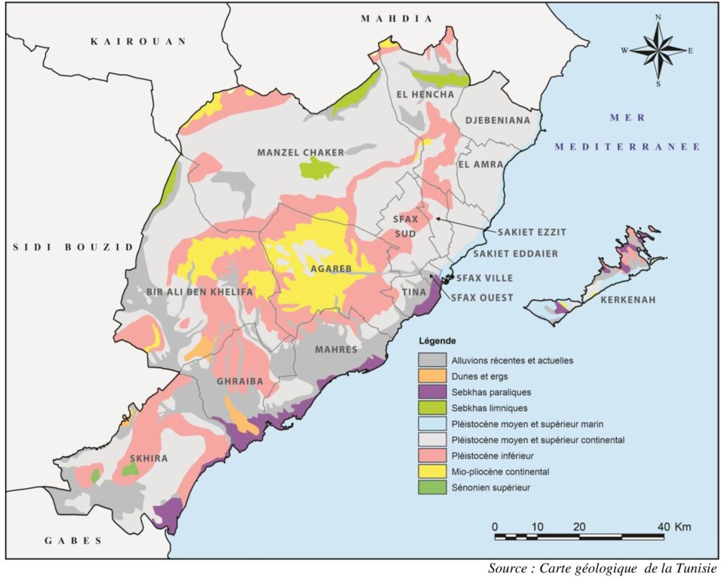 Carte géologique du gouvernorat de Sfax.