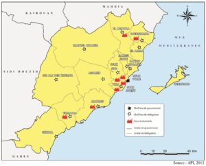 Carte de la répartition des zones industrielles aménagées par l’AFI dans le gouvernorat de Sfax.