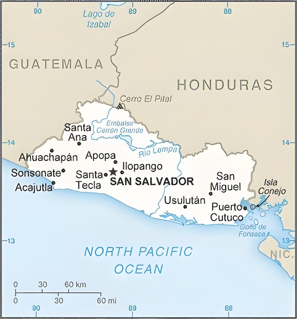 Carte des principales villes du Salvador