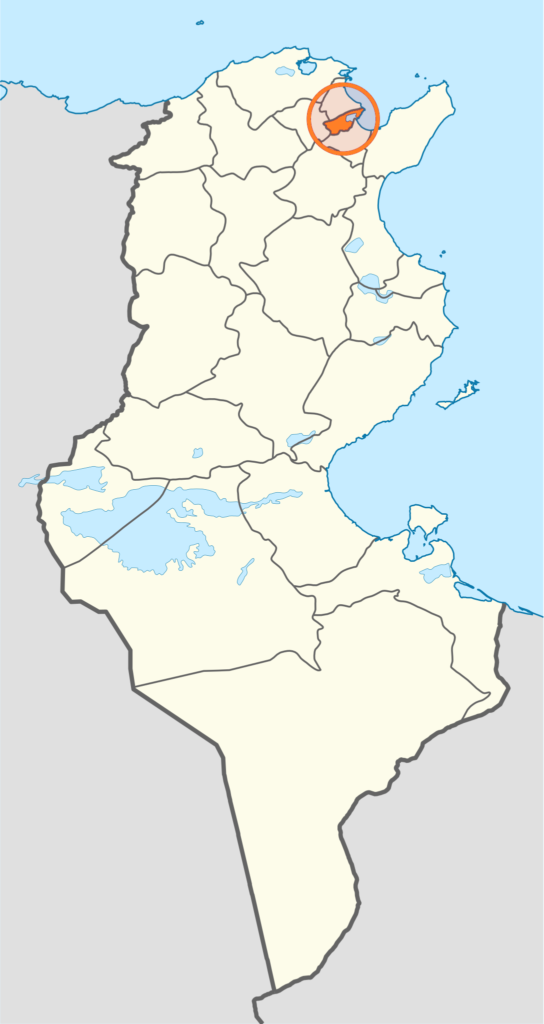 Carte de localisation du gouvernorat de Tunis.