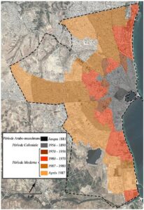 Carte de l'évolution urbaine de la ville de Sousse.