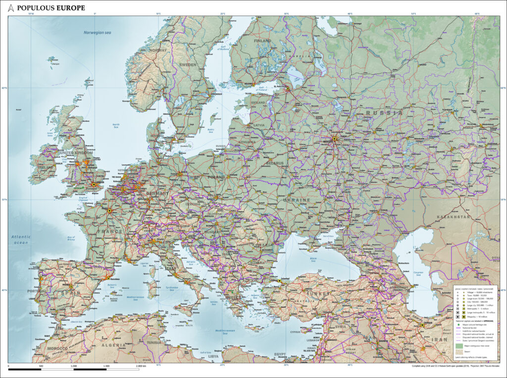 Carte physique de l'Europe.