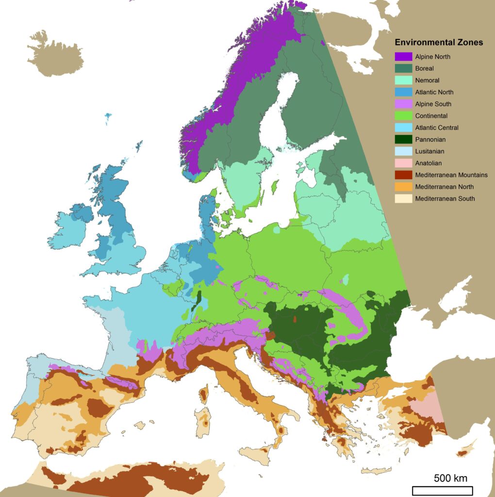 Carte des zones climatiques de l'Europe