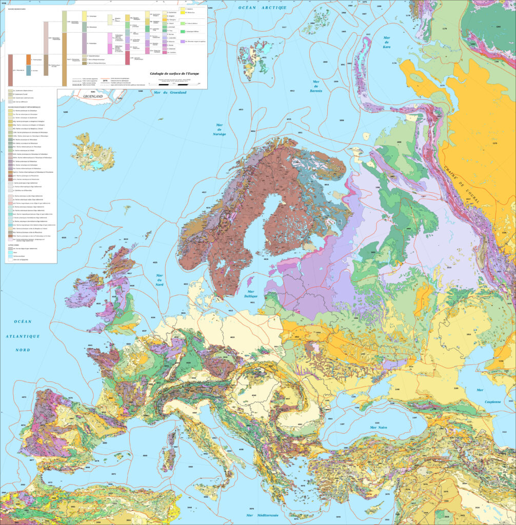 Carte de la géologie de surface de l'Europe.