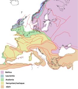 Carte des provinces tectoniques principales de l'Europe.