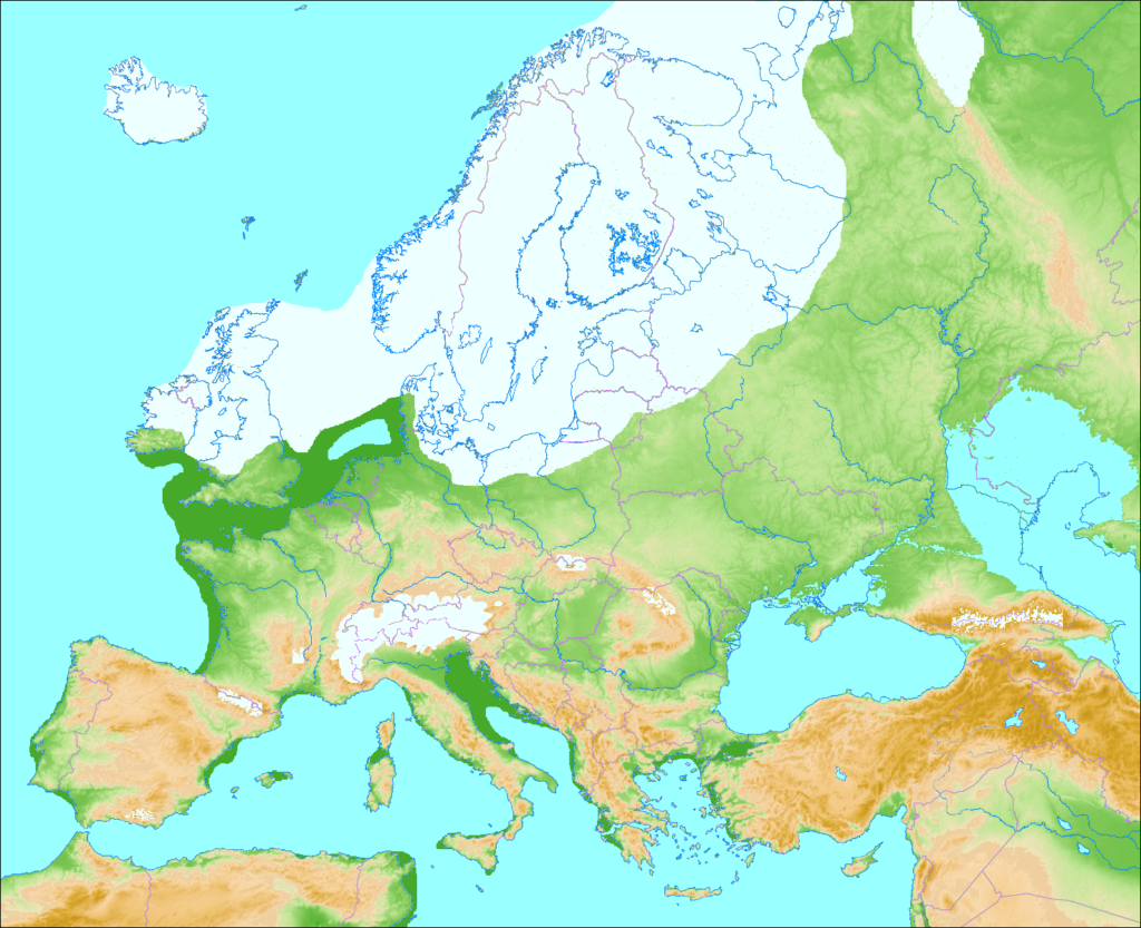 Carte de l'Europe lors de sa dernière glaciation.