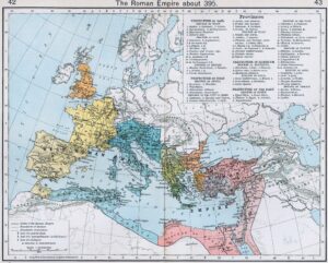Carte de l'Empire romain en 395.