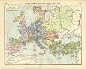 Carte de l'Europe et de l'Empire byzantin vers l'an 1000.