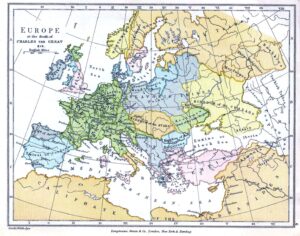 Carte de l'Europe à la mort de Charlemagne en 814.