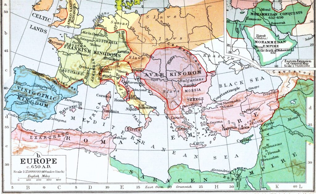 Carte de l'Europe en 650.