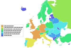 Carte des pays européens par PIB en 2006.
