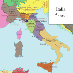 Carte de l'Italie après le congrès de Vienne en 1815.