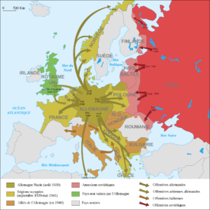 Carte de la Seconde Guerre mondiale en Europe 1942-1945.