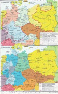 Carte des pays d'europe centrale après la Seconde Guerre mondiale en 1945.
