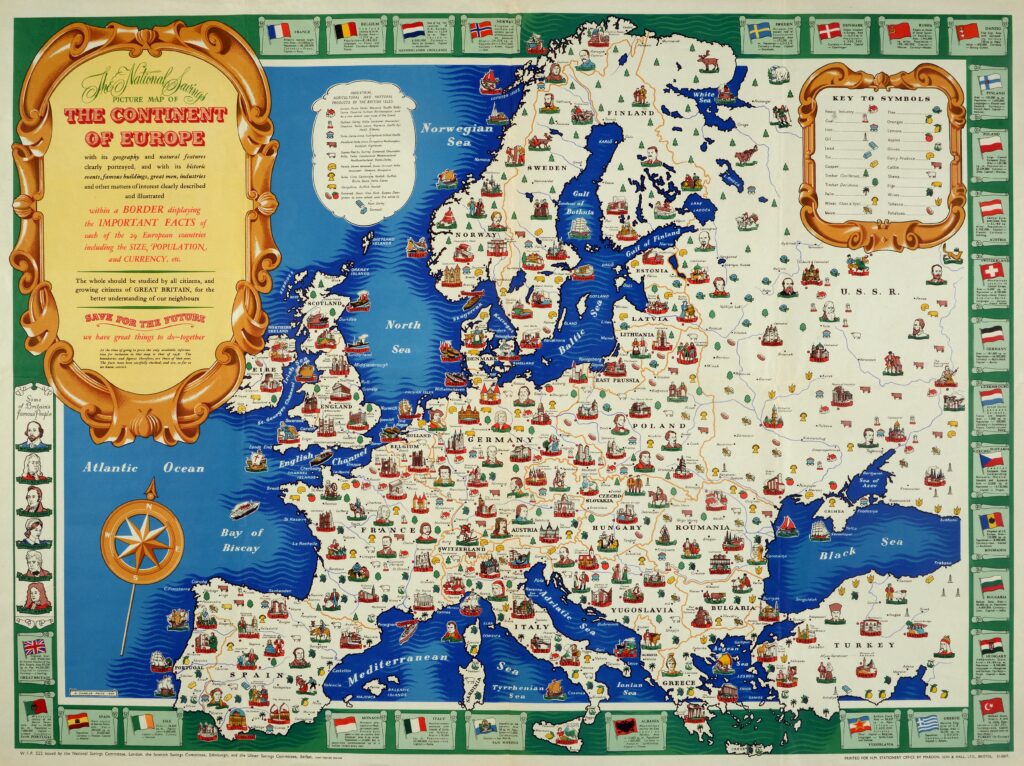Carte illustrée du continent européen 1946.