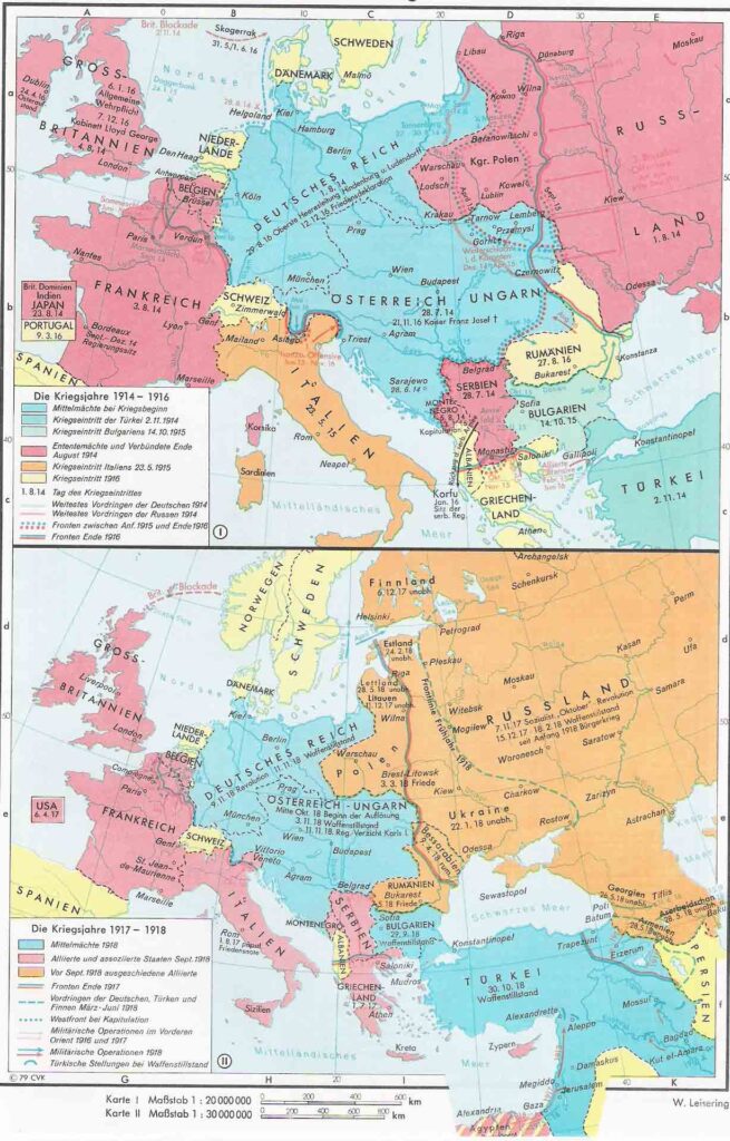 Carte de la Première Guerre mondiale 1914-1918.