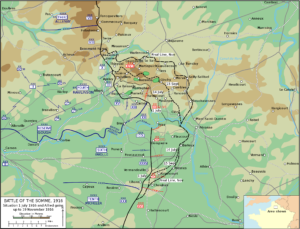 Carte de la bataille de la Somme 1916.