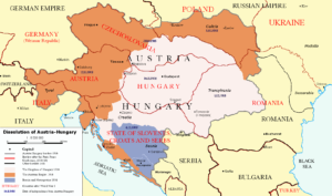 Carte de la dissolution de l'Autriche-Hongrie 1918.
