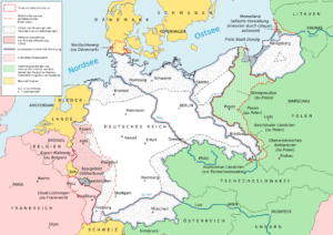 Carte des changements territoriaux de l'Allemagne suite au traité de Versailles 1919.