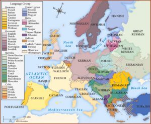 Carte des groupes linguistiques en Europe en 1815.