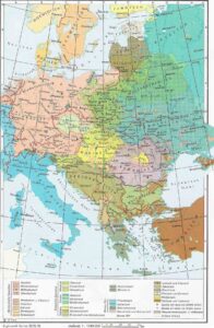 Carte des langues de l'Europe centrale et orientale en 1910.