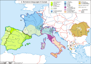 Carte des langues romanes en Europe.