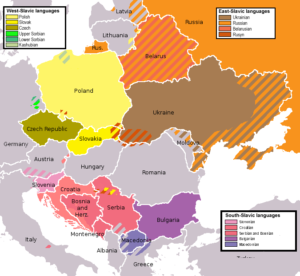 Carte des langues slaves en Europe.