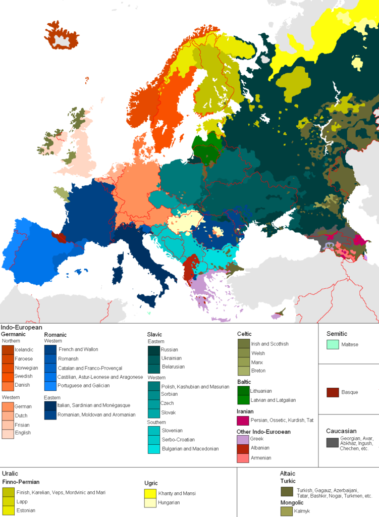 Carte linguistique de l'Europe.
