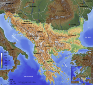 Carte topographique des Balkans.