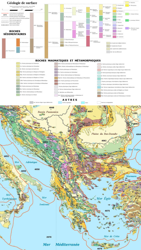 Carte géologique des Balkans.