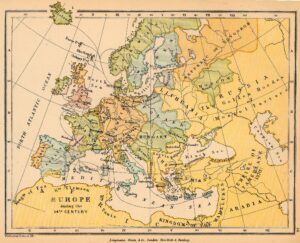 Carte de l'Europe au XIVe siècle.