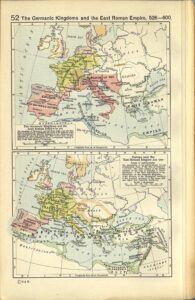 Carte des royaumes germaniques et de l'Empire romain d'Orient 526-600.