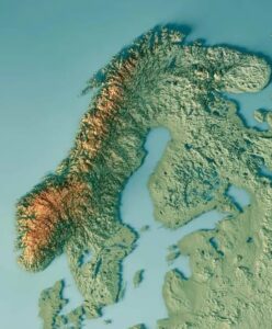 Carte physique de la Scandinavie.