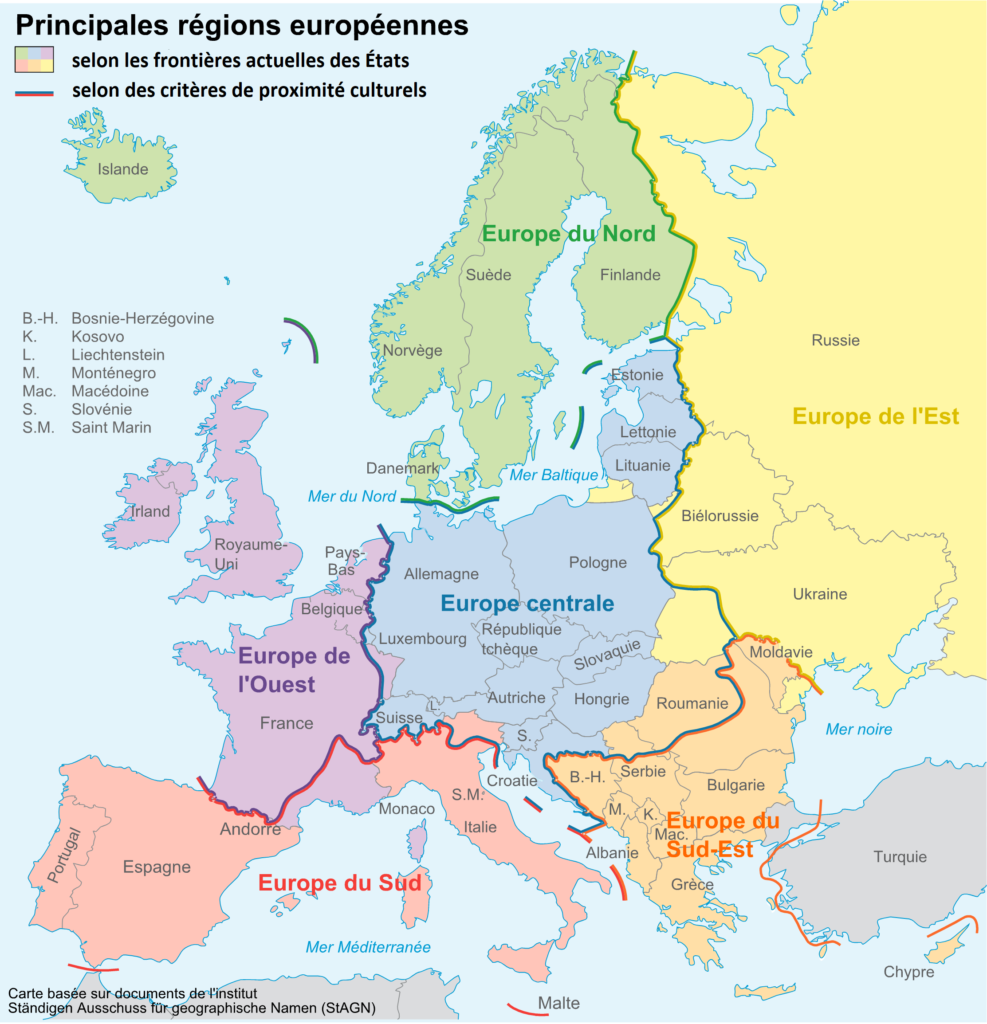 Carte des régions d'Europe.