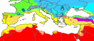 Carte des zones climatiques dans les régions entourant la mer Méditerranée.